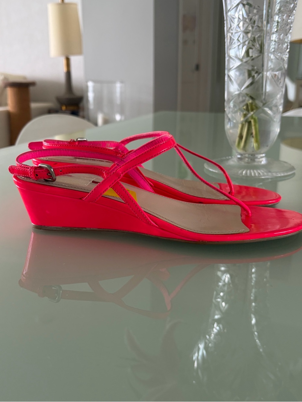Prada Hot Pink Patent Wedge Thong Sandals